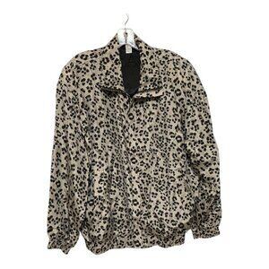 COACO Vintage Large Beige/Silver Animal Print Silk Front Zip Silk Jacket EUC